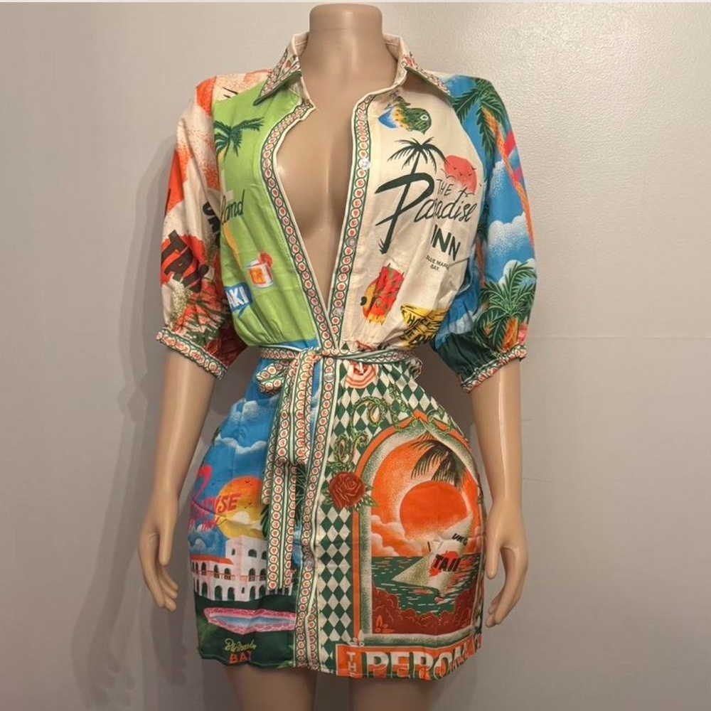 Colorful Tropical Print Dress